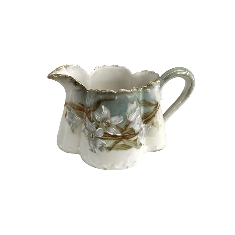 Antique Austrian Floral Creamer with Green Accents
